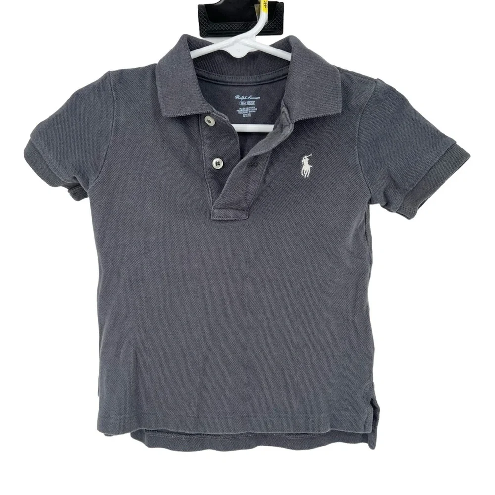 Ralph Lauren Toddler Boys Gray Cotton Pique Short Sleeve Pony Polo Shirt Sz 18M